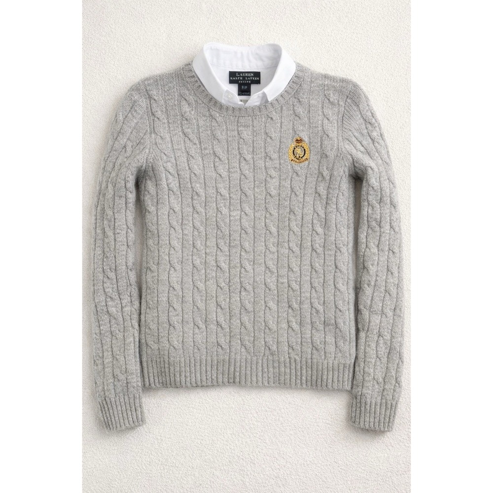 Lauren Ralph Lauren Black Label 100% Lambwool Cable Knit Sweater Crest Logo PP